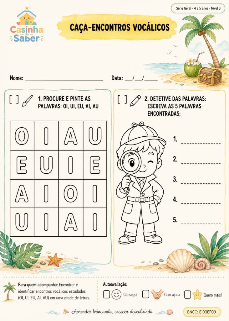 Atividade Caça-Encontros Vocálicos - Casinha do Saber